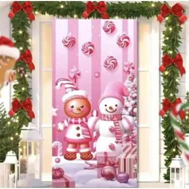Imagem de Capa para Porta Feliz Natal Rosa com Elástico – Painel Decorativo Feliz Papai Noel Tecido Premiun (2,10 Cms X 0,85 Cms) (33)