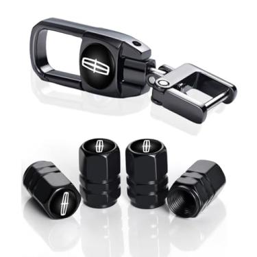 Imagem de Chaveiro de carro com tampas de haste de válvula de pneu para Lincoln MKS, MKT, MKX, Navigator, Continental MKC MKZ, conjunto de tampas de poeira de carro, chaveiro acessórios-lk (preto)