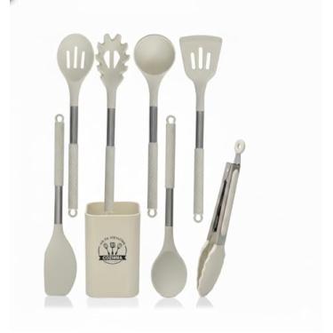 Imagem de Kit de Utensílios de Cozinha, 6 Peças em Silicone e Aço Inox, Bege, Suporte Organizador Incluído