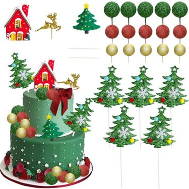 Imagem de Gyufise 23 peças de enfeite de bolo de feliz Natal bola de espuma colher de bolo de alce Papai Noel decorações de bolo de árvore de Natal para ano novo, aniversário, festa de Natal, suprimentos DIY