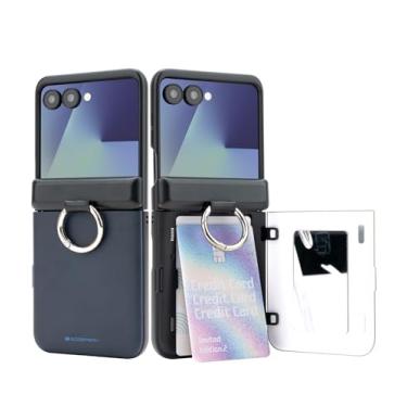 Imagem de GOOSPERY Para-choques de porta compatível com Samsung Galaxy Z Flip 7, capa carteira, porta-cartão, capa protetora de camada dupla para celular - azul-marinho