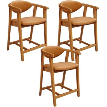 Imagem de Kit 03 Banquetas Baixa Cozinha Sala de Jantar Bancada Cecília L02 Couríssimo Whisky - Lyam Decor