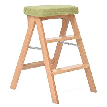 Imagem de BSNANCA Banqueta de bar dobrável banquinho multifuncional banquinho alto portátil criativo almofada de tecido de linho (cor marrom e original de madeira) Bancos de bar Altura do balcão (Cor: Log E