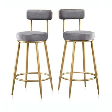 Imagem de Conjunto de 2 cadeiras de café da manhã, poltrona, poltrona, poltrona, veludo, estofadas, com encosto e pernas de metal para barbearia, pub, cinza