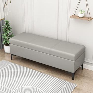 Imagem de Espreguiçadeira para os pés, otomana de armazenamento retangular ampla, banco estofado, para sala de estar, entrada ou quarto, com tampa de dobradiça de armazenamento e segurança
