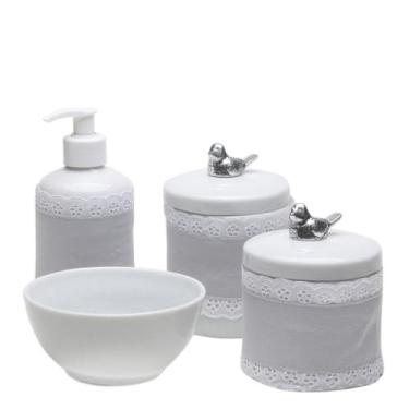 Imagem de Potes, Molhadeira e Porta Álcool Gel Capa Passarinho Prata - Potinho d