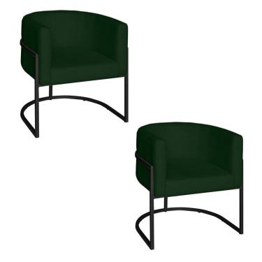 Imagem de Poltrona Base Industrial Preto Kit 2 Lety Veludo S05 - D'rossi Cor Verde