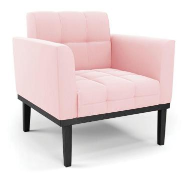 Imagem de Poltrona Base De Madeira Fixa Preto Elisa Suede Rosa Bebê D03 - D'rossi