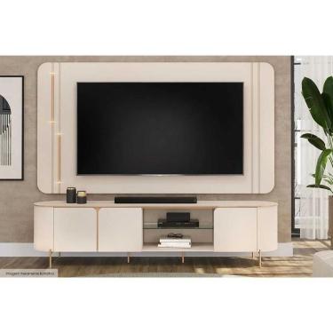 Imagem de Rack Bancada C/ Painel P/ Tv Até 75 Pol Ariana 3 Portas 241x57cm Off White - Dj Móveis