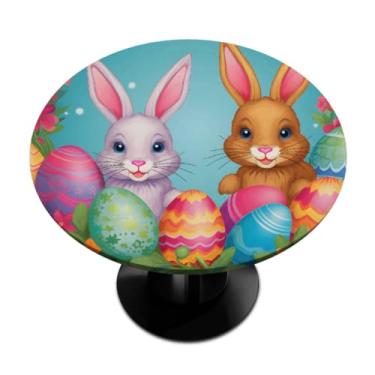 Imagem de hongjinglin Toalha de mesa redonda com borda elástica de Páscoa, toalha de mesa redonda limpável para ambientes internos e externos, pátio, jantar, cozinha, festival, decoração para mesas de 101 a 111