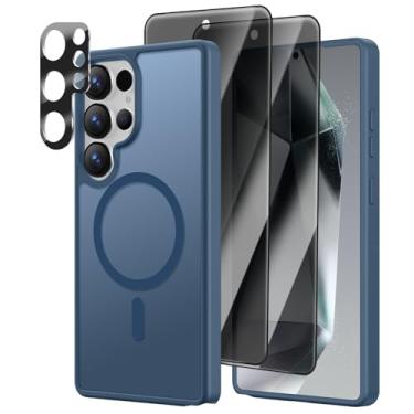 Imagem de [4 em 1] Capa magnética para Samsung Galaxy S24 Ultra, 2 películas protetoras de tela de privacidade e 1 protetor de câmera fotográfica, adequado para MagSafe, capa militar à prova de choque