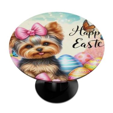 Imagem de hongjinglin Toalha de mesa redonda com borda elástica de Páscoa, toalha de mesa redonda limpável para ambientes internos e externos, pátio, jantar, cozinha, festival, decoração para mesas de 101 a 111