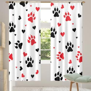 Imagem de 2 conjuntos de painéis com estampa de pata, lindas cortinas transparentes pretas vermelhas e arejadas, com filtro leve, painéis de cortina para porta e janela para sala de estar, quarto, jantar, 192