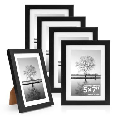 Imagem de Porta-retrato de madeira, 12 x 17 cm, molduras de madeira 12,5 x 17,8 cm com vidro verdadeiro, moldura rústica de 12 x 18 cm para parede ou mesa, 10 x 15 cm com tapete ou 12 x 17 sem tapete (5 preto)