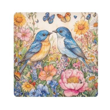 Imagem de SEHANY Saco de maquiagem de pano autoadesivo colorido flores primavera pássaro mágico protetor portátil para lente de câmera envoltório cosmético, bolsa de maquiagem aberta para mulheres, itens