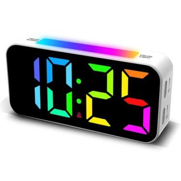 Imagem de Relógio Digital Despertador de cabeceira regulável Ultra Alto Com Luz Noturna Colorido Alarme Duplo (branco)