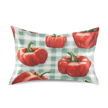 Imagem de Blueangle Fronha de cetim pimentão vermelho para cabelo e pele, fronha de seda, tamanho padrão (50,8 x 66 cm) - Capas de almofada de cetim refrescantes com fecho de envelope (202)