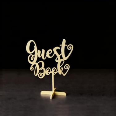 Imagem de Placa de mesa de livro de visitas, placa de casamento de madeira para casamento, noivado, aniversário, chá de panela, tema de festa
