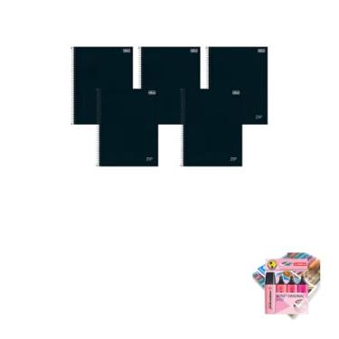 Imagem de Kit Caderno Universitário Zip Preto 1M 80F Tilibra + Caneta Trigel Metálica 1.0mm + Estojo 10 Cores + Marca Texto Boss 4 Cores