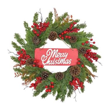 Imagem de shamjina Guirlanda de Natal 20 polegadas para porta da frente, enfeite redondo decorativo para pendurar na parede, guirlanda para janela, varandas ao ar livre, Sem Luz