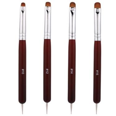 Imagem de 4pcs French Nail Brush Set, Pincel French Tip Dupla Cabeça com Dotting Tool Tamanho 10# 12# 14# 16# Cabo de Madeira Nail Art Design Pen para Manicure Profissional Clean Up Detailing Liner