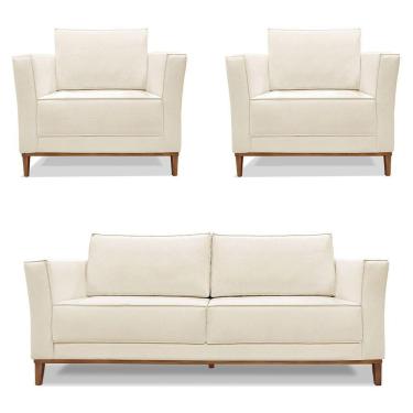 Imagem de Kit 2 Poltronas e Sofá Living 2 Lugares 1,90m Vega Linho Cas
