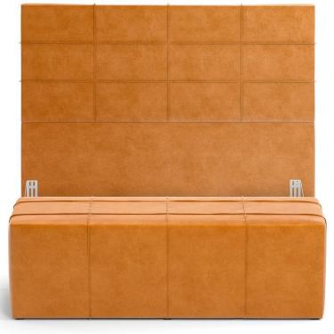 Imagem de Kit Cabeceira Cama Box Casal 140cm Com Calçadeira Roma W01 Couríssimo Whisky - Lyam