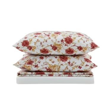 Imagem de Jogo de Camal Percal 200 Fios – 4 Peças - Conforto, Maciez e Elegância para Suas Noites (Floral Vermelho, Casal)