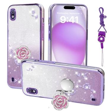 Imagem de Nouxwerx Capa para Samsung Galaxy A10, capa de celular para capa macia e fina para meninas e mulheres com cordão de suporte de anel capa protetora à prova de choque para Samsung A10 (roxa)