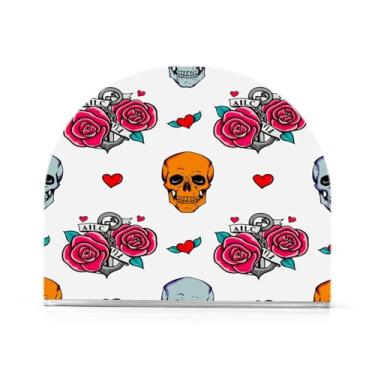 Imagem de Qilmy Porta-guardanapos de caveira e rosa, porta-guardanapos de acrílico transparente para mesa, suporte de guardanapo de coquetel de papel de seda para cozinha, dispensador de guardanapos de jantar