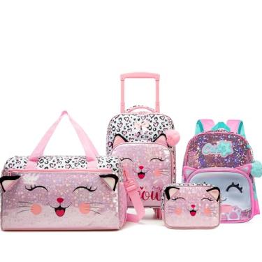 Imagem de Homskiii Conjuntos de bagagem infantil com rodas para meninas malas macias de viagem 40,6 cm Mala de transporte aprovada por companhias aéreas, 01 gato, 16inch