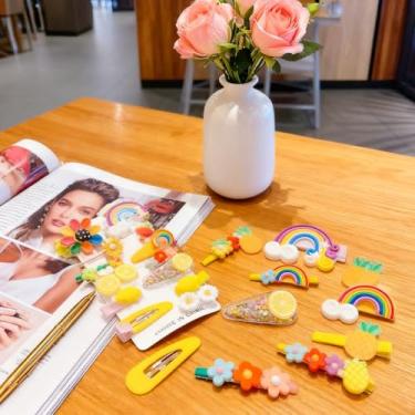 Imagem de Conjunto de 14 peças de acessórios de cabelo para meninas, grampos de cabelo coloridos para crianças, acessórios de cabelo com tema de doces com flores para meninas e crianças pequenas (estilo 1)