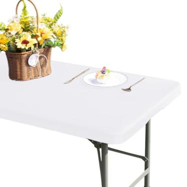 Imagem de GORGECRAFT Toalha de mesa dobrável de 182 x 75 cm para uso ao ar livre, retangular, toalha de mesa impermeável, elástica, adequada para mesas de 1,8 m, toalha de mesa de tecido lavável e limpável para