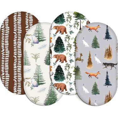 Imagem de Pacote com 4 lençóis de berço macios e elásticos para meninas, meninos, respirável, aconchegante, adequado para ampulheta, retangular, cama de cabeceira (ursos e selva)