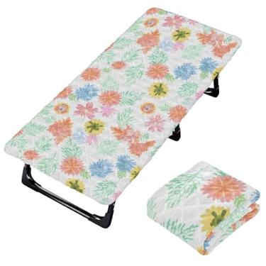 Imagem de Burbuja Lençol de berço de flores coloridas para crianças, lençol de cochilo acolchoado portátil com faixa elástica para meninas e meninos, lavável na máquina, 63,5 x 127 cm