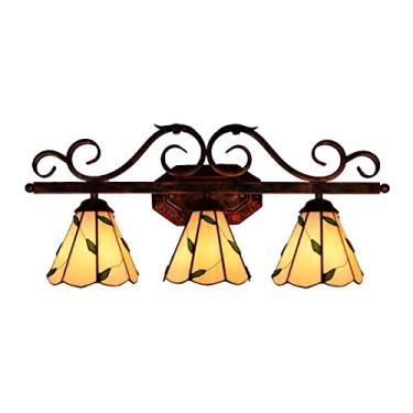 Imagem de Luminária de parede estilo Tiffany com 3 lâmpadas, espelho frontal, estilo mediterrâneo, vitral, arandela barroca para banheiro, quarto, sala de estar e corredor.