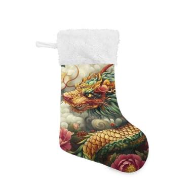 Imagem de xigua Meia de Natal de dragão colorida personalizada grande para pendurar presente de Natal para decoração de festa de férias em família, decoração de lareira