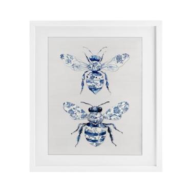Imagem de Stupell Industries Toile Estampado Abelhas Branco Impressão Emoldurada sob Vidro, Design por Lettered and Lined, 16 x 13
