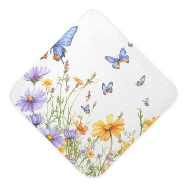 Imagem de STAYTOP Lindas toalhas de bebê com capuz de musselina de primavera flores silvestres e borboletas, toalha de banho super macia, toalhas de banho absorventes para banho de recém-nascido unissex 89 x 89