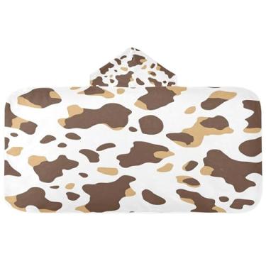 Imagem de Burbuja Toalha de banho com capuz e estampa de vaca branca marrom para crianças, toalha de praia de pelúcia macia absorvente para meninas e meninos 3-10 anos, 61 x 127 cm