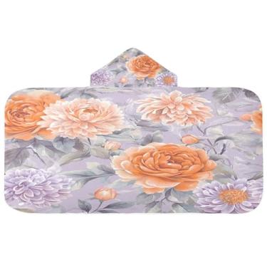 Imagem de Burbuja Toalha de banho com capuz rosa laranja em roxo para crianças, toalha de praia de pelúcia macia absorvente para chá de meninas e meninos 3-10 anos, 61 x 127 cm
