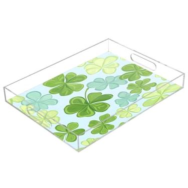 Imagem de STAYTOP Bandeja de acrílico para servir no dia de São Patrício, trevo da sorte, 15,7 x 11,20 cm, bandejas decorativas à prova de derramamento, organizador de bancada para café da manhã, chá, comida