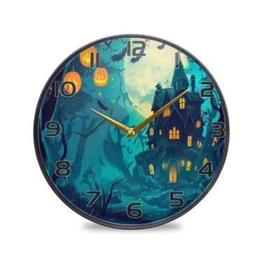 Imagem de YETTASBIN Relógio de parede acrílico Castelo de Halloween Abóbora - Silencioso, sem tique-taque, operado por bateria, relógio redondo decorativo criativo para cozinha, sala de estar, banheiro