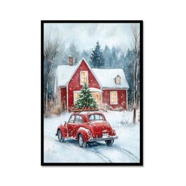 Imagem de Impressão de pôster de arte de parede retrô de Natal Papai Noel alce paisagem de inverno imagens de Natal para bar em casa, pub, cozinha, café, loja, decoração de férias (SKU8,40,6x61.0 cm = (40x60 cm