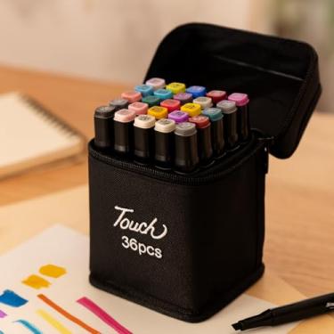 Imagem de KIT 36 CANETINHAS MARCADOR ESCOLAR PROFISSIONAL PONTA DUPLA CANETAS PRESENTE COM ESTOJO