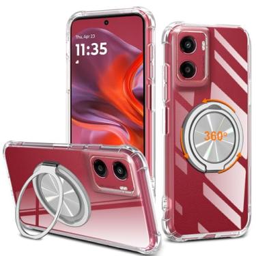 Imagem de Capa de celular compatível com Motorola Moto G05, suporte giratório de 360° [não amarelo] capa protetora transparente com 4 airbags cantos à prova de choque para Moto G05 2025 - transparente