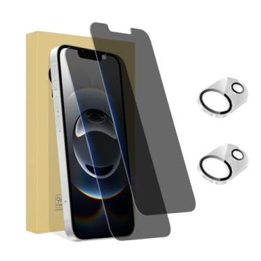 Imagem de Pacote com 2 + 2 protetores de tela de privacidade para iPhone 16E – Capa de vidro temperado antiespião e lente da câmera, dureza 9H de grau militar, bandeja antiarranhões, ajuste impecável