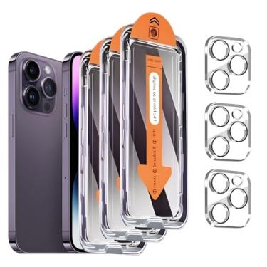 Imagem de Pacote com 3 + 3 protetores de tela de privacidade para iPhone 14 Pro [6,1 polegadas] com protetor de lente de câmera, [proteção contra quedas] Película de vidro temperado anti-espião de dureza 9H