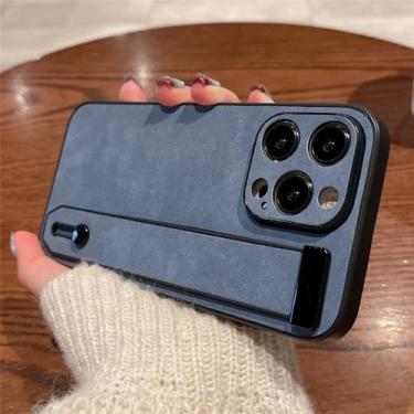 Imagem de Capa de suporte de pulseira de couro para iPhone 16 11 12 13 14 15 Pro Max XR XS X 8 7 Plus Capa de silicone fosca, azul marinho, para iPhone 11