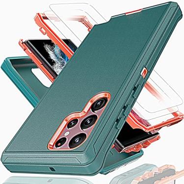Imagem de KaiMai Capa para Galaxy S22 Ultra com película protetora de tela de TPU macio [2 unidades], 3 em 1 à prova de choque TPU rígido PC bumper à prova de quedas para Samsung Galaxy S22 Ultra azul/laranja